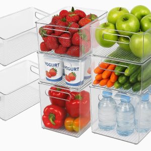 Clear Plastic Fridge Organizer Bins Set of 8 Stackable Refrigerator Storage Bins with Handles for Fruit Vegetable Yogurt Pantry Drinks