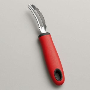 Serrated Fruit Peeler for Soft Skin Peeling Stainless Steel Blade for Tomatoes Peaches Kiwis with Comfortable Non Slip Grip Red Handle