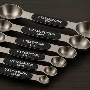 18 Magnetic Measuring Spoons Set of 8 Double Sided Stainless Steel Spoons for Dry and Liquid Ingredients Stackable Kitchen Tools Black