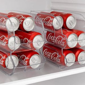 Soda Can Dispenser for Refrigerator Set of 2 Rolling Beverage Can Holder for Fridge and Pantry Double Layer Storage Rack Clear