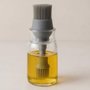 27 Silicone Basting Brush with Glass Oil Dispenser Bottle 2 in 1 Kitchen Tool for Spreading Oil Butter and Sauces Transparent Design