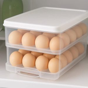 Egg Holder for Refrigerator 2 Tier Rolling Egg Dispenser with Lid Plastic Storage Box for 24 Eggs Space Saving Fridge Organizer