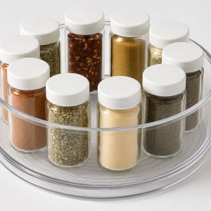 Lazy Susan Turntable for Refrigerator 360 Degree Rotating Spice Rack Clear Plastic Storage Bin for Fridge Cabinet Countertop Non Slip