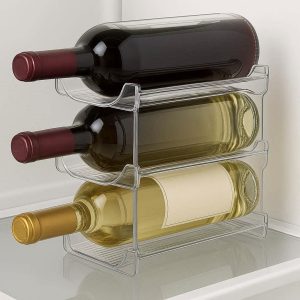 Stackable Wine Rack for Refrigerator Set of 4 Plastic Water Bottle Holder for Fridge Countertop and Pantry Space Saving Storage Clear